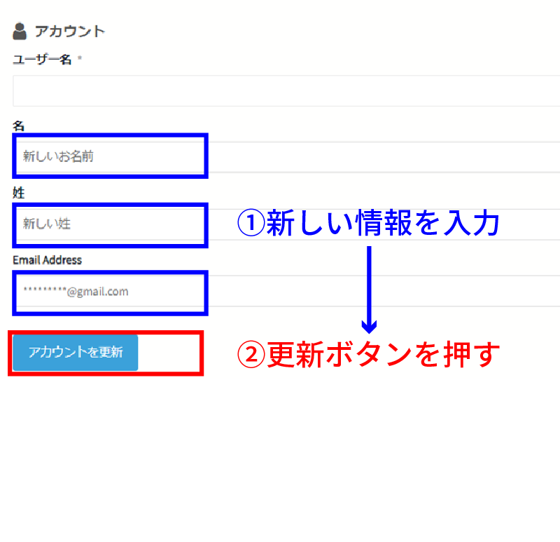 アカウント情報更新画面